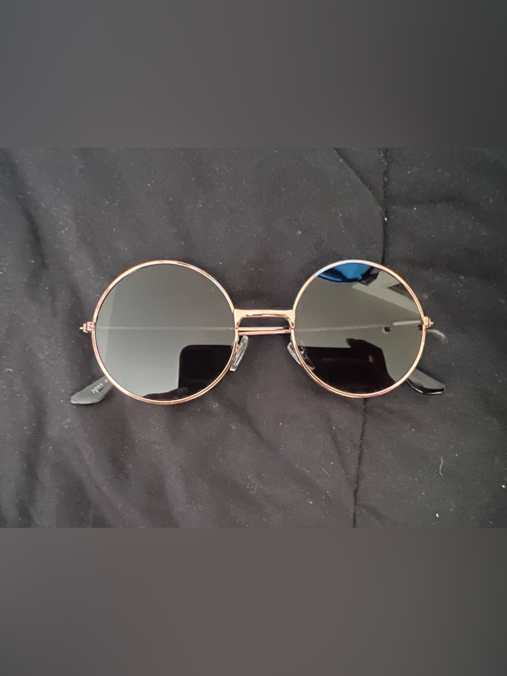 SHEIN Rose Gold Round Metal Sunglasses with Black Lenses